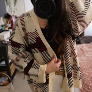 Korean Plaid Oversized Cardigan